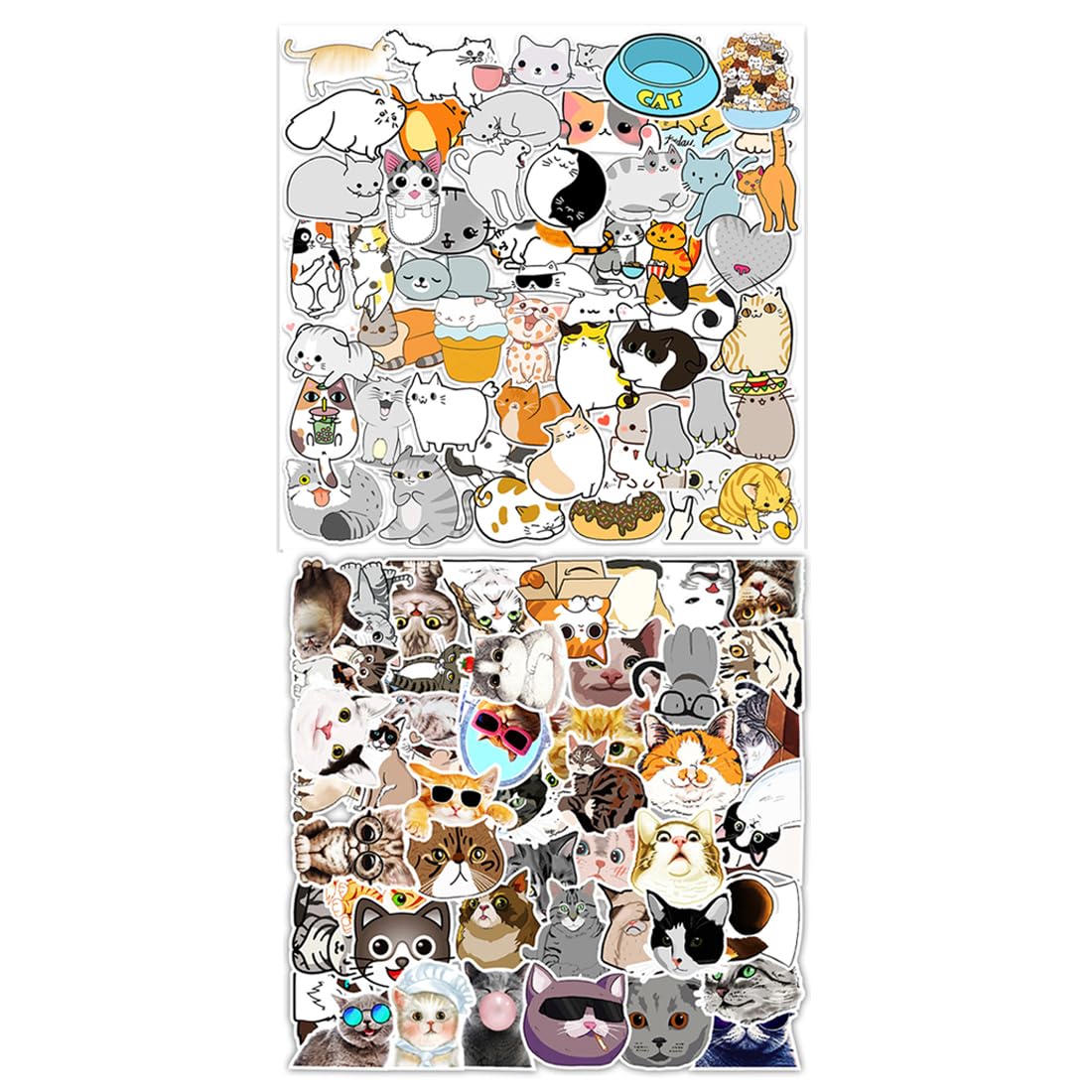 WeddHuis 100 Piezas Pegatinas Portátil Lindo de Gato Calcomanías de Vinilo Impermeable para Botellas de Agua Pegatinas de Gato de Dibujos Animados para Decoración Patineta Equipaje