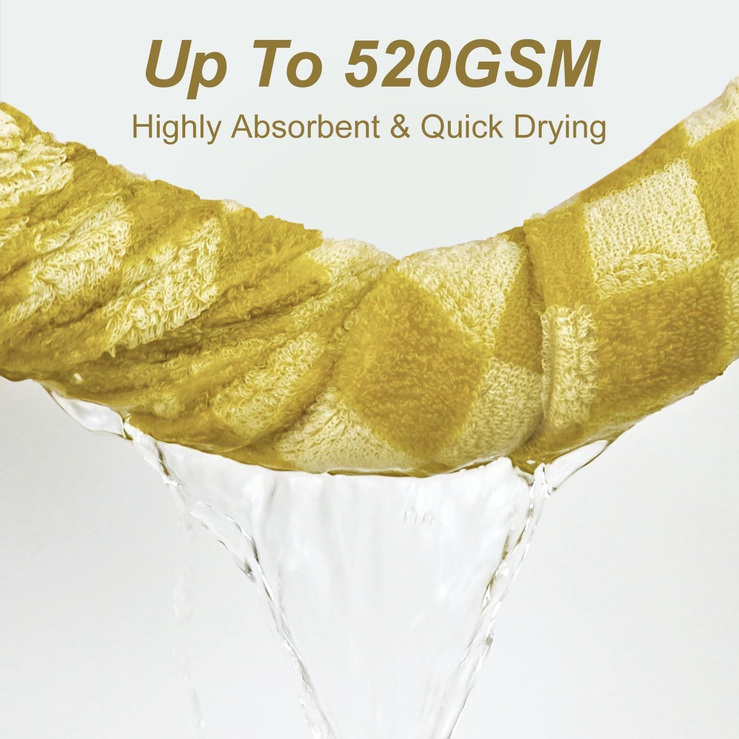 Lot de 2 serviettes de bain de luxe d'automne en coton à carreaux pour séchage du corps, 140 x 69 cm, jaune moutarde