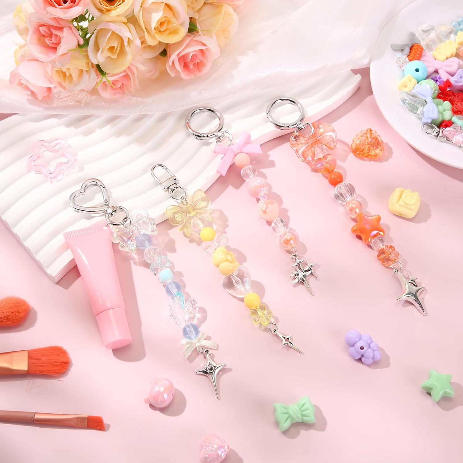 VioraWhite Lip Gloss Charm Kit Lip Gloss Keychain Making Kit Including Assorted Charms Keychain Clips Extender Chain(855 Pcs,Mixed Style) - Image 3
