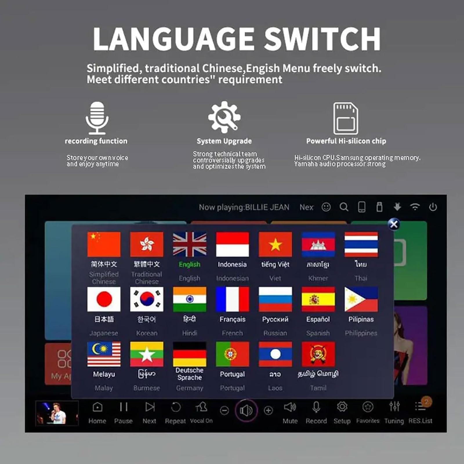 NGARY Karaoke Professionale da 21,5 Pollici, Macchina per Karaoke con Touch Screen Capacitivo, 1,1 Milioni di Brani Scaricabili dal Cloud E Supporto per Cambio di 20 Lingue