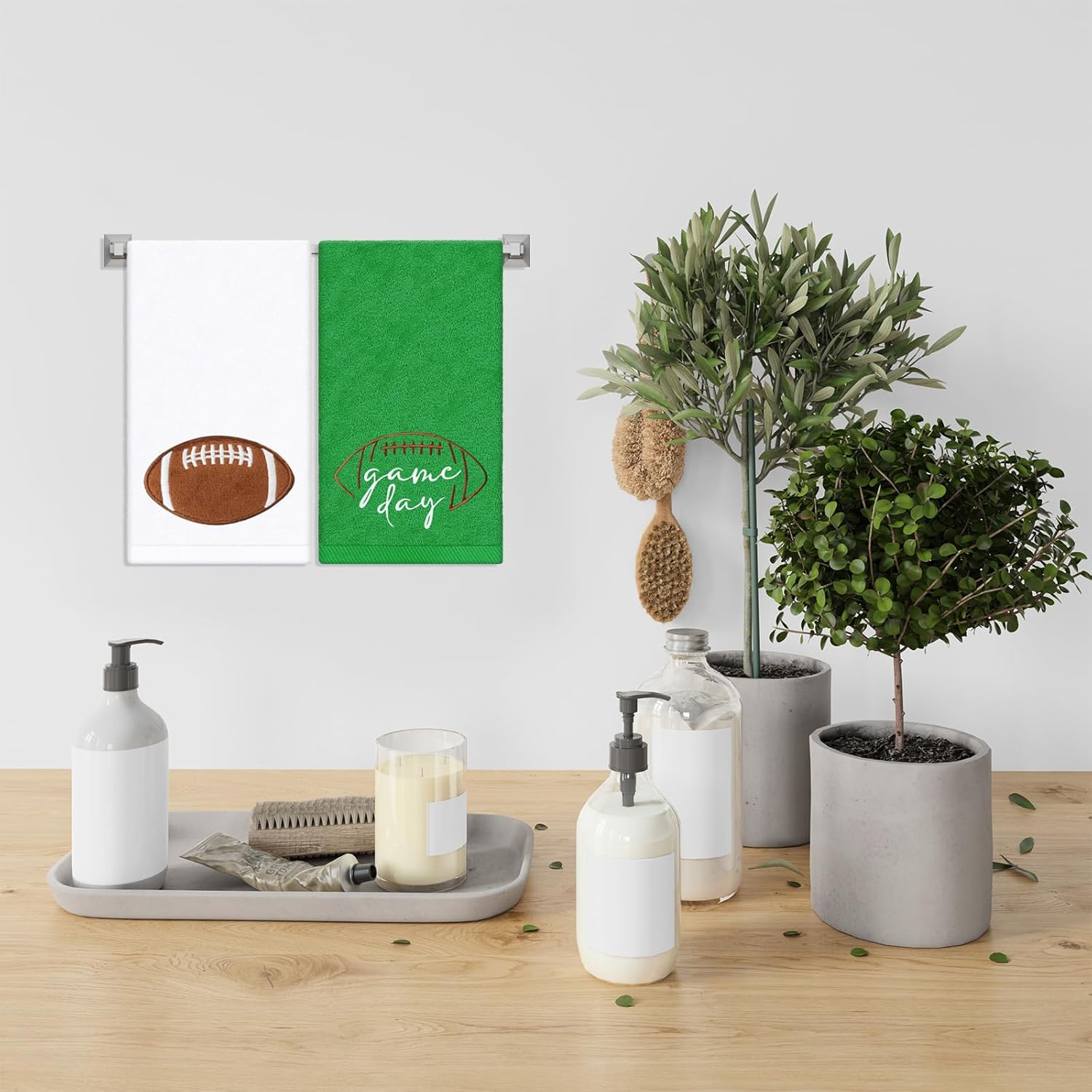 JarThenaAMCS 2Pcs Football Hand Towels Embroidered Bathroom Towel Green Football Decorative Dish Towel for Hand Drying Cleaning Cooking, 29.5 x 13.7 Inch - Image 5