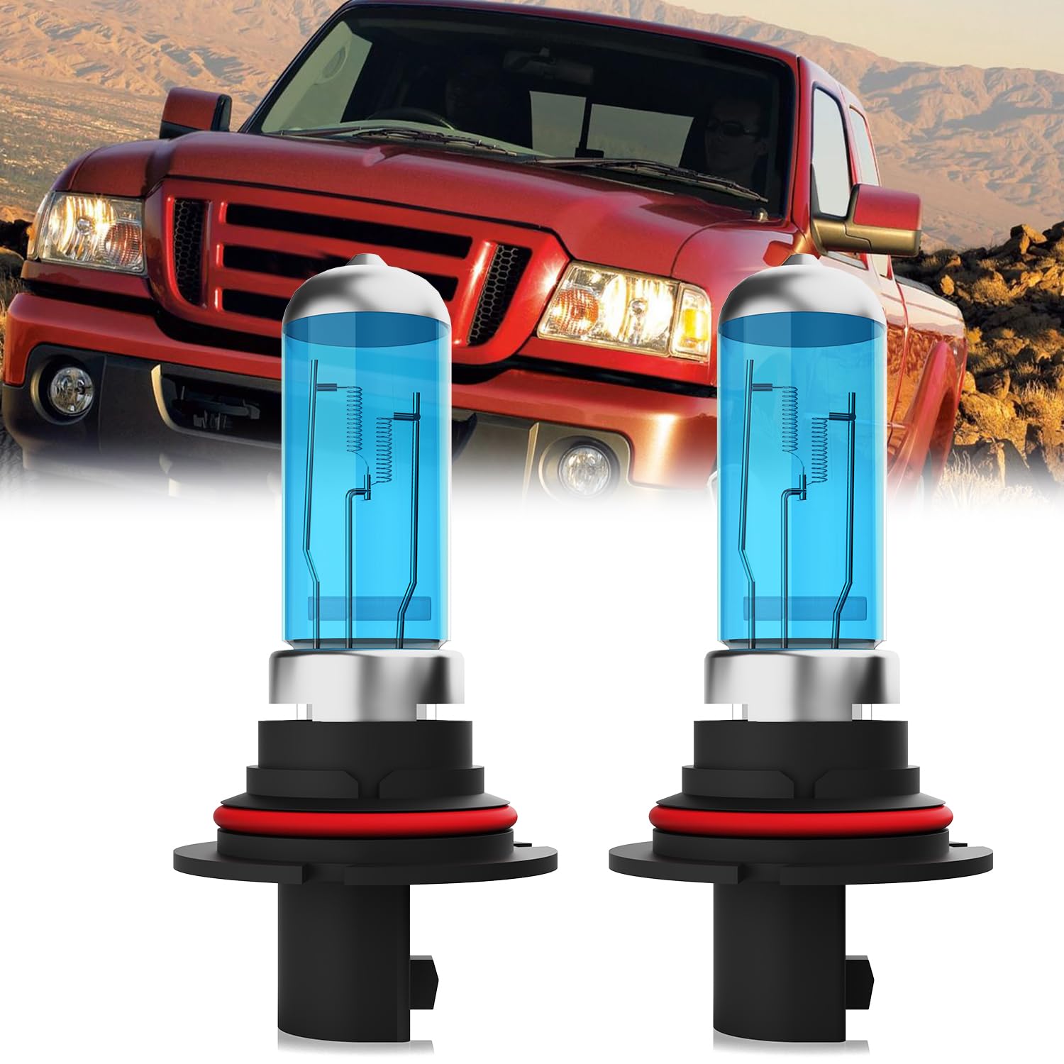 Headlight Bulbs Compatible With Ford Ranger 1998-2011, 9007 High Low Beam Halogen Light Bulb Combo, Super Bright 6000K White, Plug and Play, Pack of 2