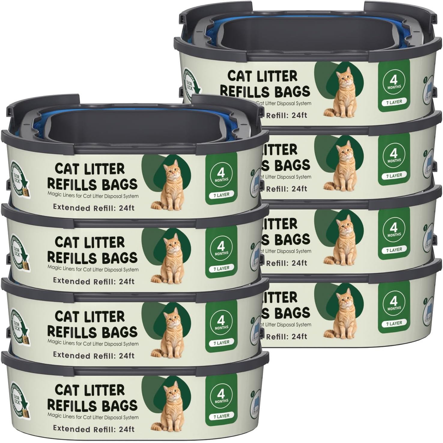 猫砂詰め替えバッグカートリッジ 猫ジーニースタンダード、プラス、XL+およびXLペール詰め替え、ペットゴミ袋ボックスアクセサリー、8