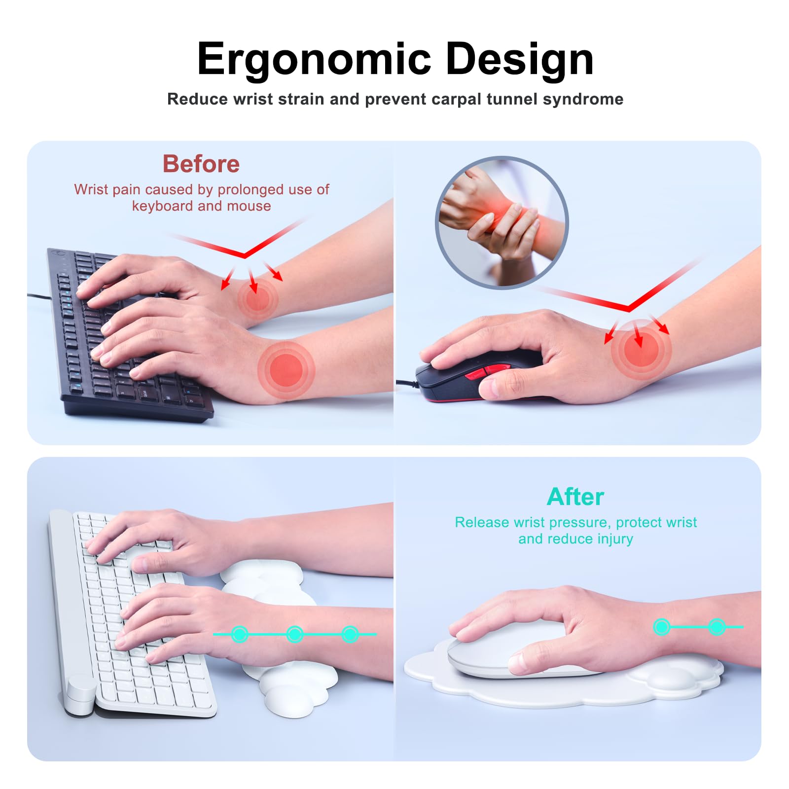MOKURU Podkładka pod mysz w chmurze z podpórką pod nadgarstek, podkładka pod nadgarstek do klawiatury komputerowej, podkładka pod mysz, wsparcie nadgarstka, ergonomiczna klawiatura w chmurze,