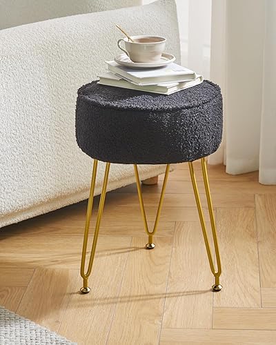 Miniatura 8 de IBUYKE Reposapiés otomano redondo de terciopelo teddy, mesa auxiliar de tocador de maquillaje, asiento de mesa de tocador de terciopelo, puf