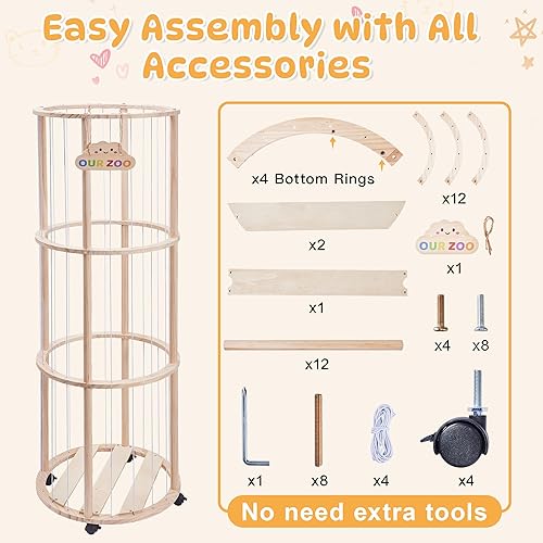 Miniatura 4 de Almacenamiento de animales de peluche con ruedas, organizador de juguetes de madera con capacidad extragrande, soporte de felpa que ahorra espacio