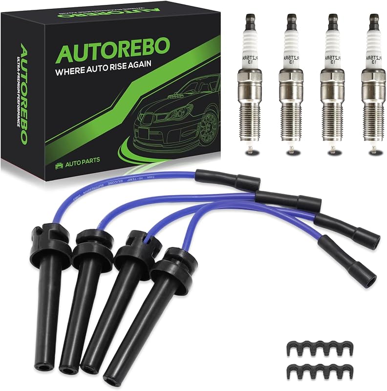 Kit de cabos de vela e velas de ignição de irídio AUTOREBO para Dodge e Chrysler 2.4L L4 – 4 velas + 4 cabos