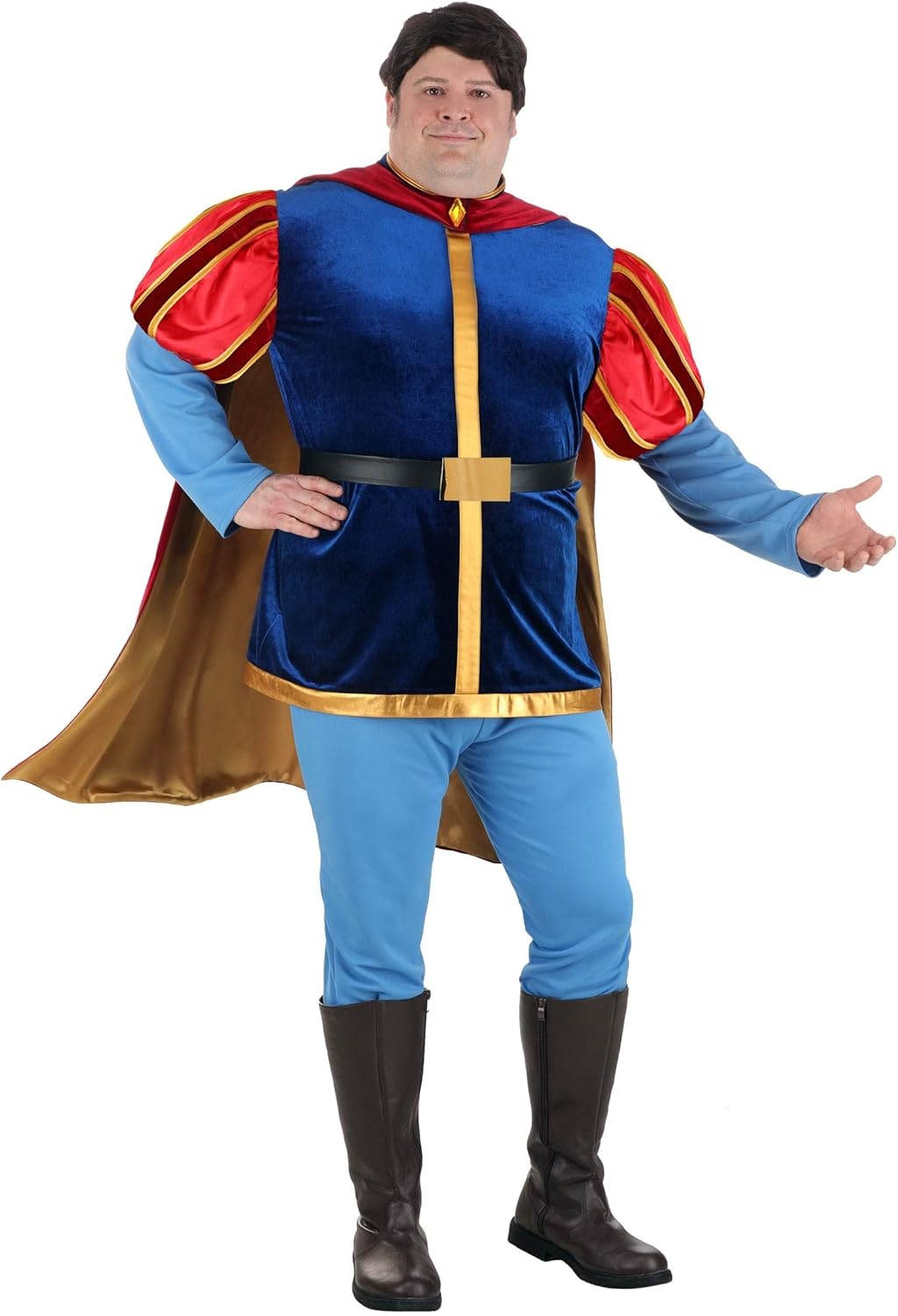 Sleeping Beauty Prince Phillip Costume for Men Adult Velvet Outfit with Tunic, Pants, Cape, Belt