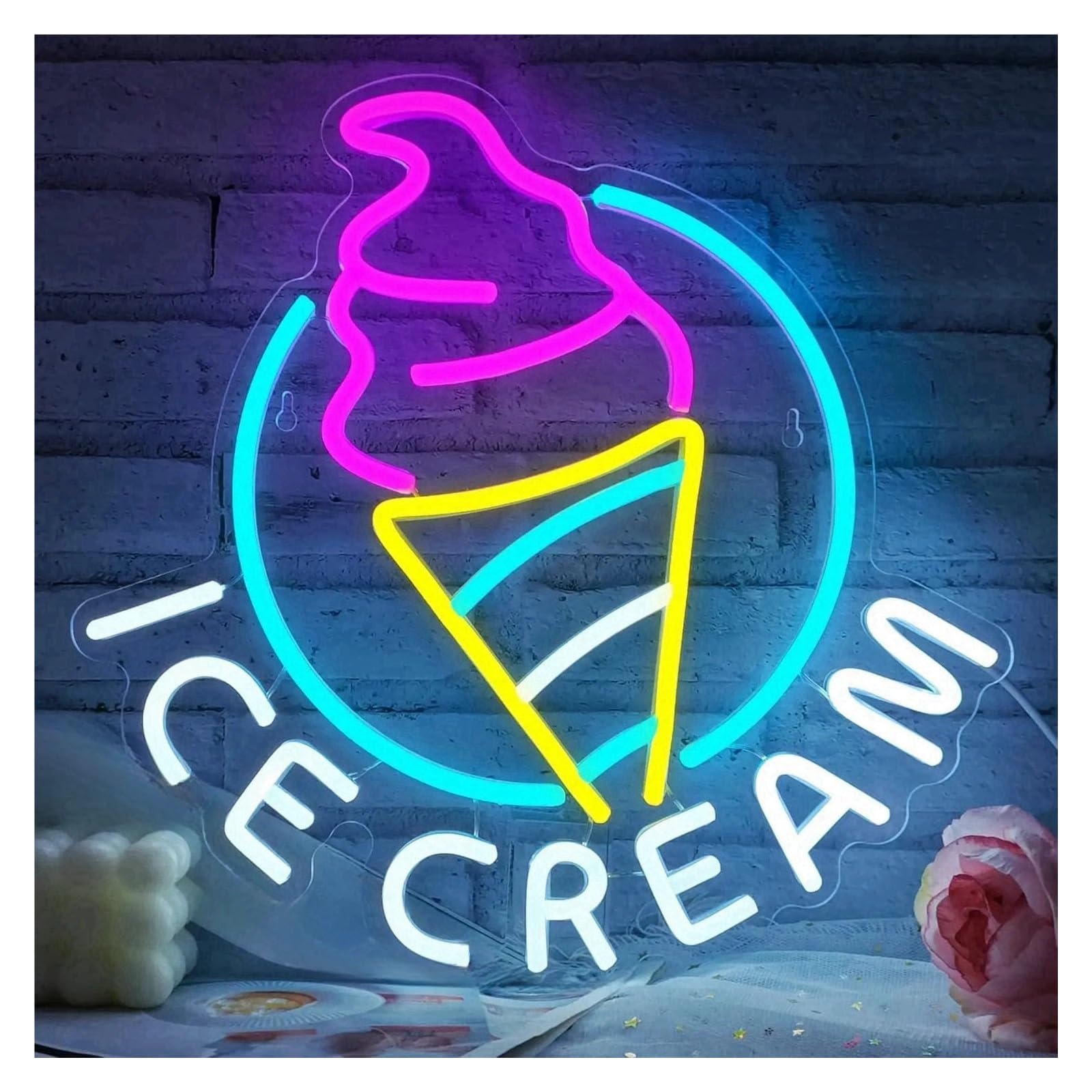 SHOUXI Sign Lamp Ice Cream Neon Signs USB Powered Ice Cream Neon Lights, Suitable for Shop Window Decor Business Neon Lights 34cmx35cm