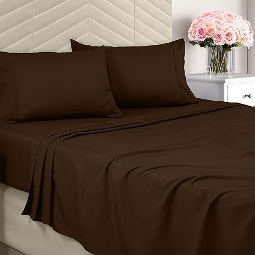 Utopia Bedding Queen Sheet Set - Brushed Microfiber - Soft Bed Sheets for Queen Size Bed Set - Includes 1 Fitted, 1 Flat, & 2 Pillow Cases - Deep Pocket (Brown)