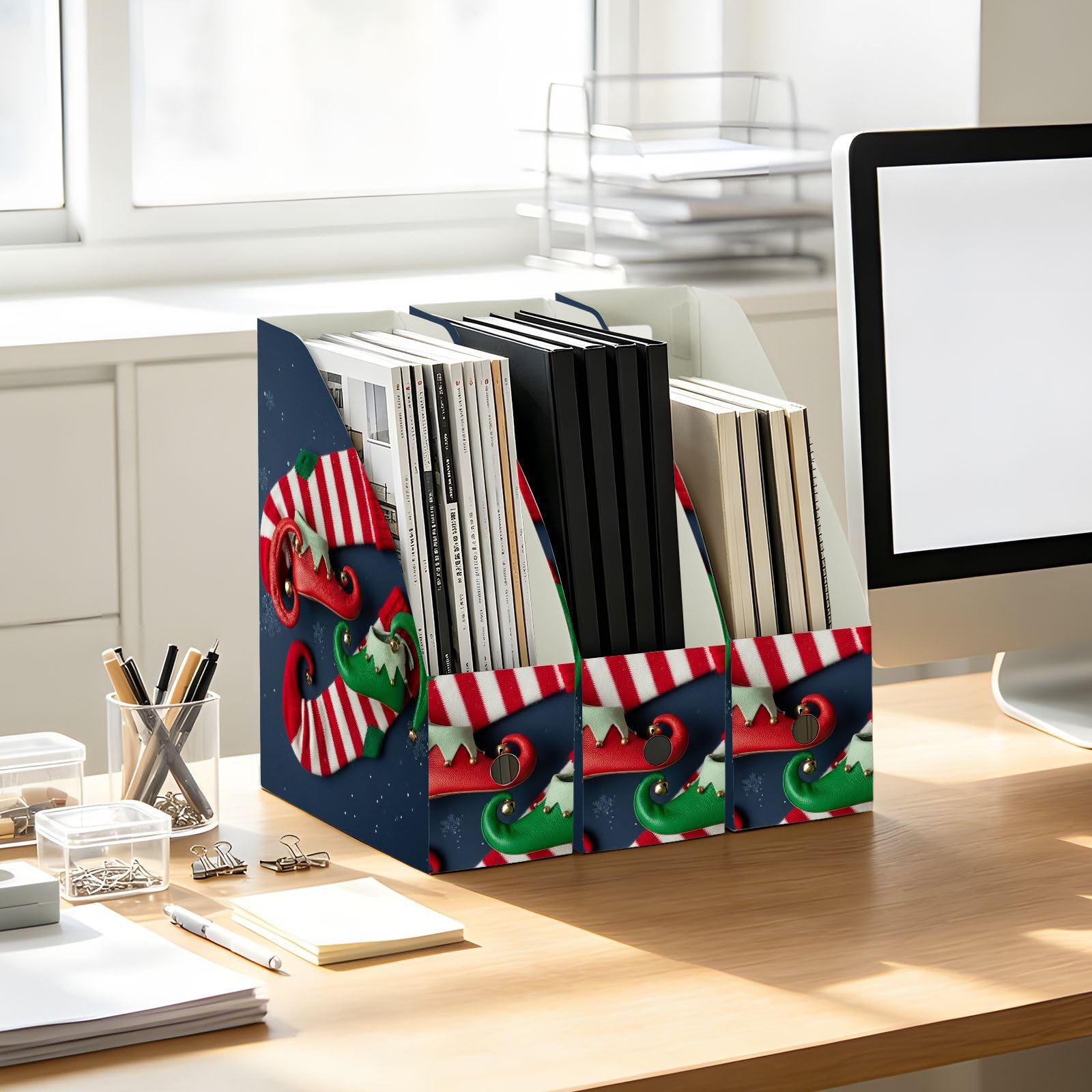 Organiseur de dossiers de Noël classique bleu pour bibliothèque
