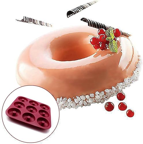 Miniatura 6 de Silicona Donut Pan para hornear Moldes de Donut de grado profesional 9Cavidad de Donut PanFUNLAVIE, rojo, (claret red)