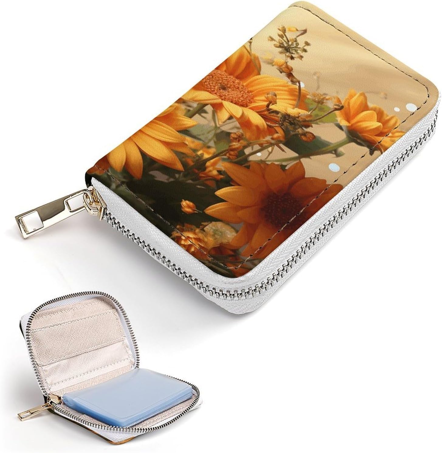 Cute Sunflower And Butterfly Card Holder RFID Blocking,Credit Card Wallet for Women And Men,Card Case Organizer Bag with Zipper