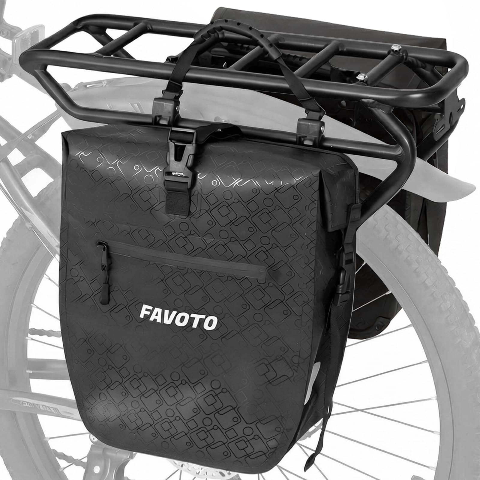Favoto Bike Panniers Bag Waterproof - 48L Large Capacity Bicycle Rear Rack Bags with Quick Release Buckles Laptop Sleeve, 500D PVC Heavy Duty Cycle Cargo Bag for E-bike, Commuting Grocery - 2PCS Black