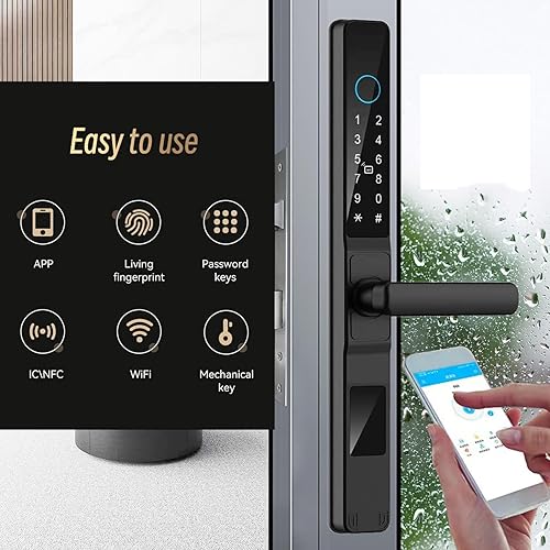 Miniatura 2 de HIFAM Cerradura de puerta de huellas dactilares, TUYA APP Control Smart Lock Cerradura de puerta electrónica con código código de acceso biométrico
