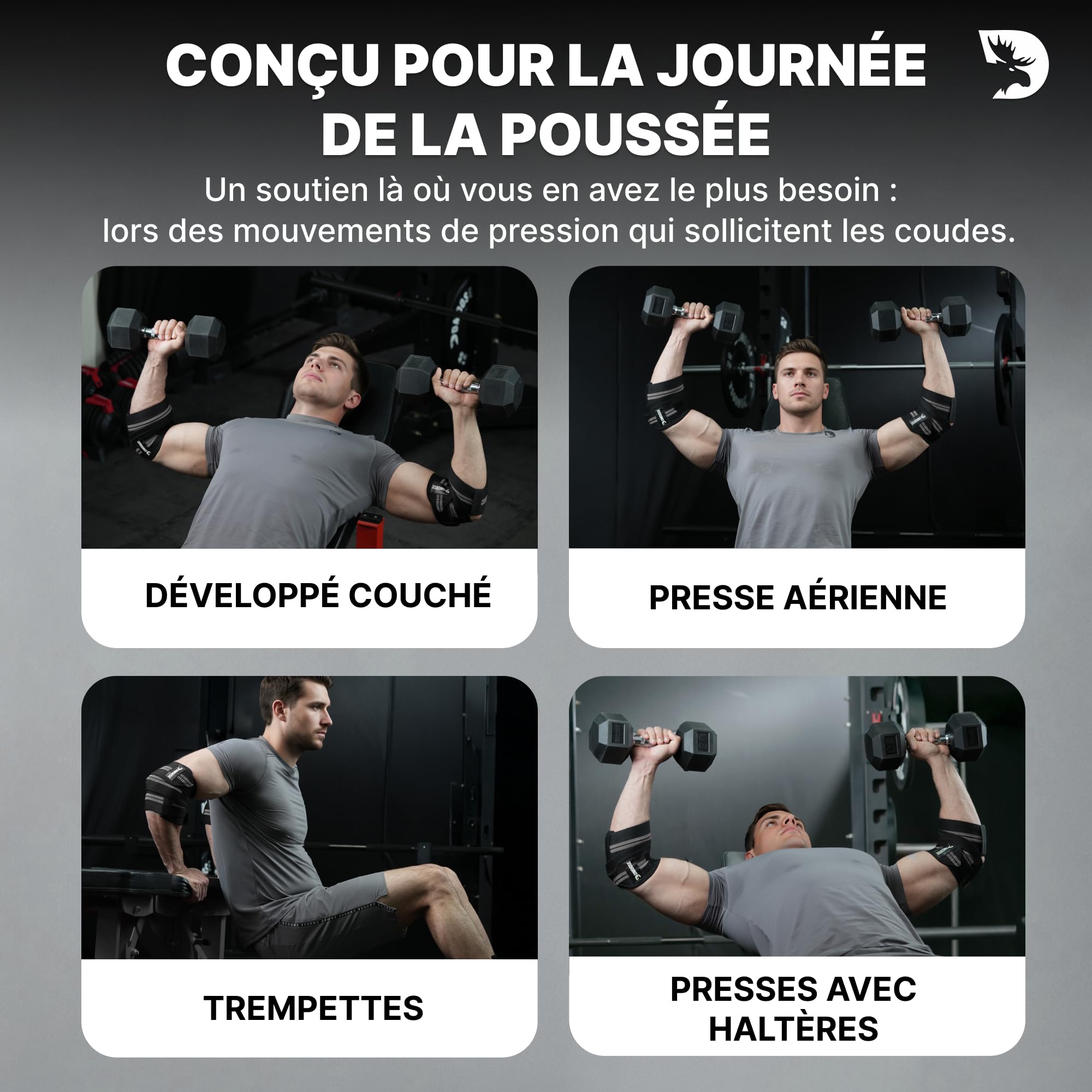 DMoose Fitness Paire de coudières réglables pour haltérophilie - 101,6 cm - Pour soutien articulaire, soulagement de la douleur et de la tendinite - Pour l'haltérophilie, le développé couché et les