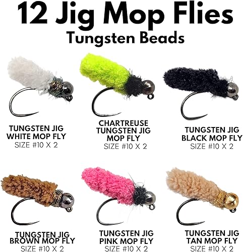 Miniatura 2 de Surtido de 24 moscas de trapeador | Plantilla de fregona de tungsteno y ganchos de púas | Moscas de pesca con mosca para trucha tamaño #10