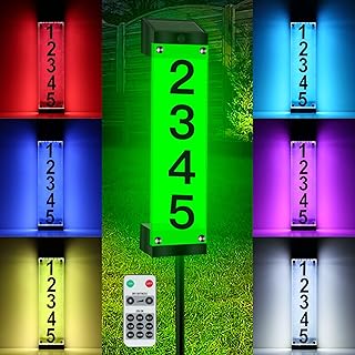 Solar Address Sign, MEIHONG 2 in 1 RGBW Address Plaque with Stakes Solar Powered House Numbers for Outside, Lighted House Numbers LED Waterproof Solar Address Numbers for Home Yard Street (RGBW)