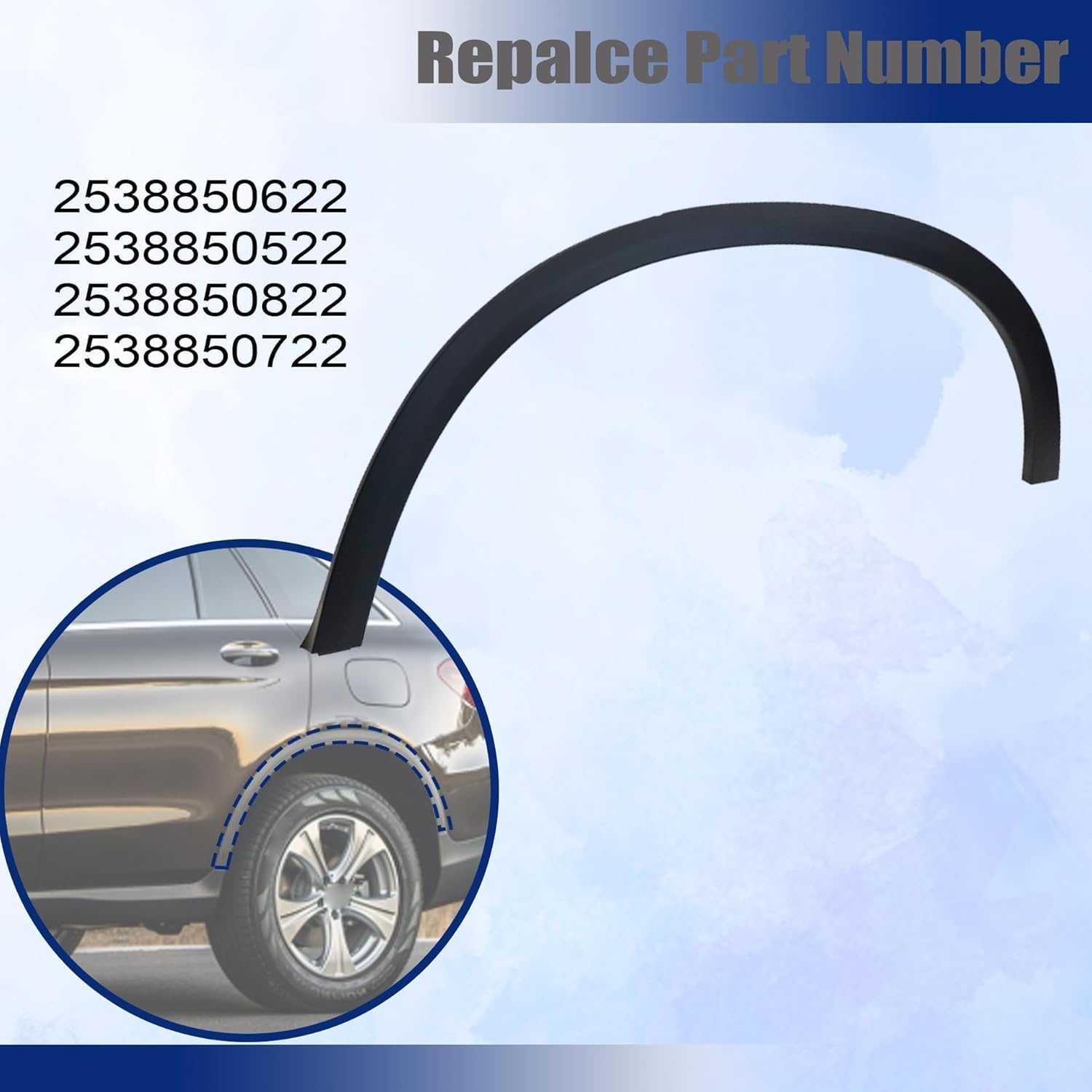 GXARTS Black Left Side Rear Fender Flare 2538850622 Compatible with Mercedes-Benz GLC300 2016 2017 2018 2019 2020 2021 2022