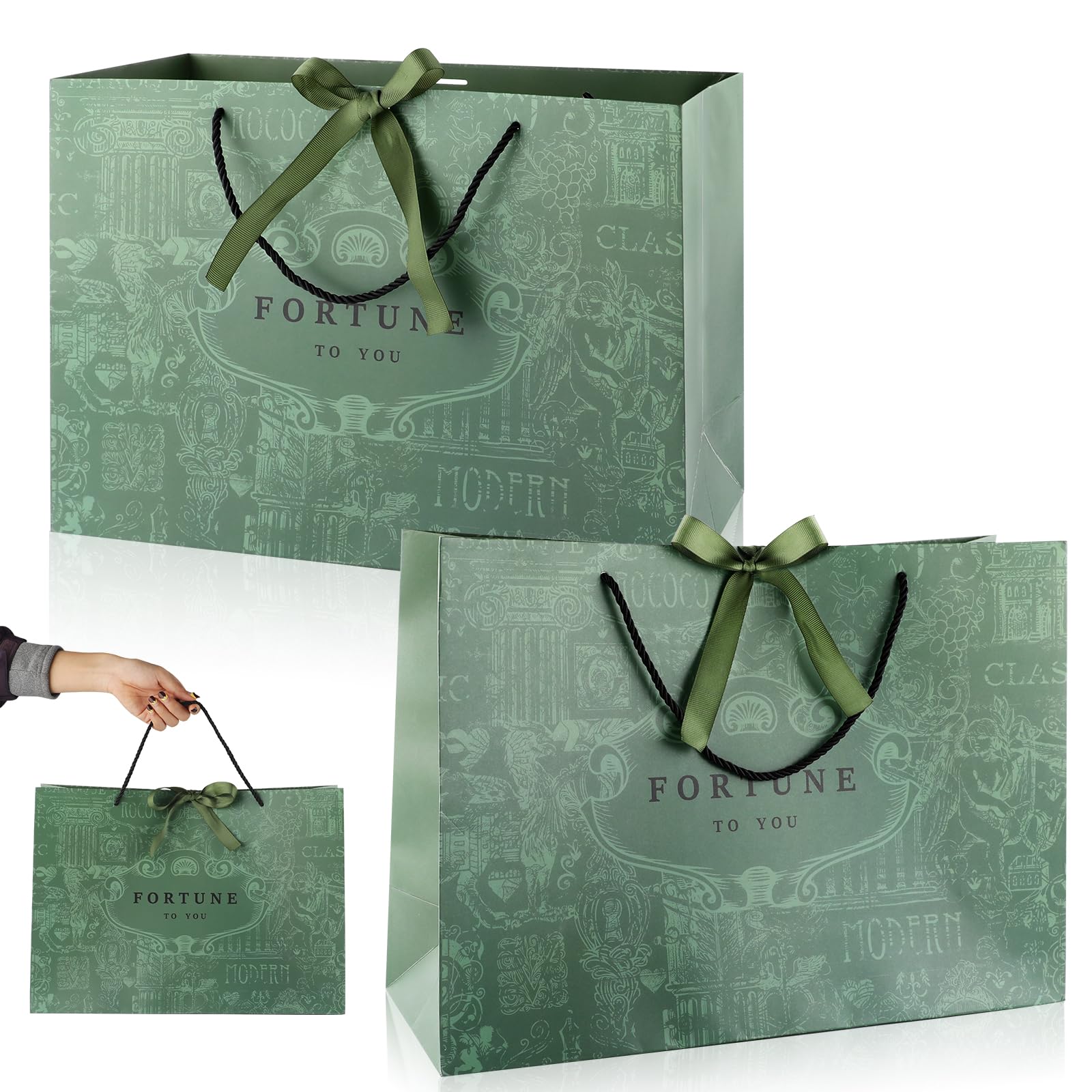Nexlynk 2pcs Extra Large Green Gift Bag Set with Handles and Ribbon, 42x30x15cm Large Paper Gift Bag,Durable Premium Present Bags for for Birthday, Wedding, Baby Shower, Mother’s Day, Anniversary
