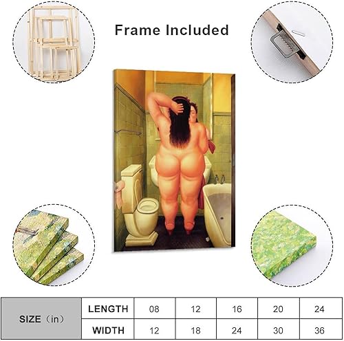 Vista 2 de shefei Fernando Botero - Póster decorativo para baño, pintura de pared, lienzo, decoración para el hogar, 12 x 18 pulgadas (11.8 x 17.7 in)