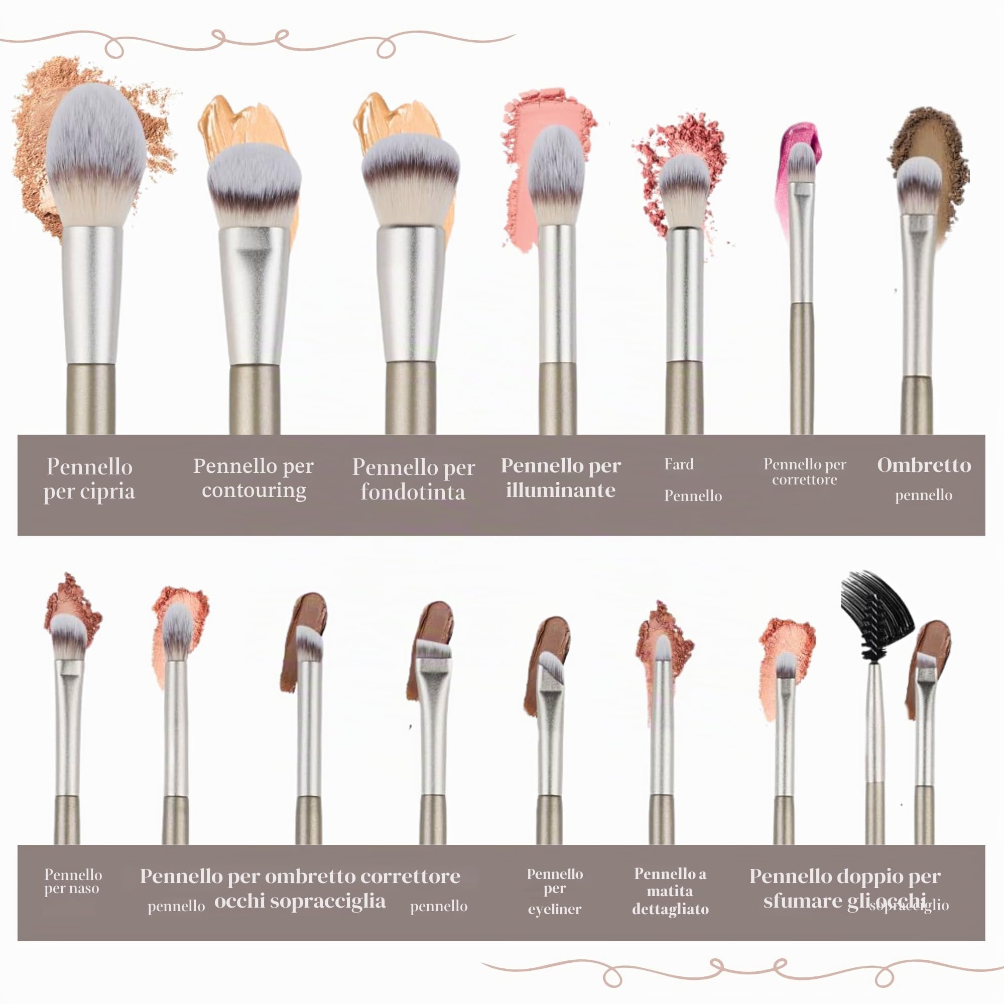Set di 15 pennelli da trucco vegani per fondotinta, correttori, fard, ombretto, eyeliner, cipria, evidenziatore, sfumatura, set di pennelli per il viso