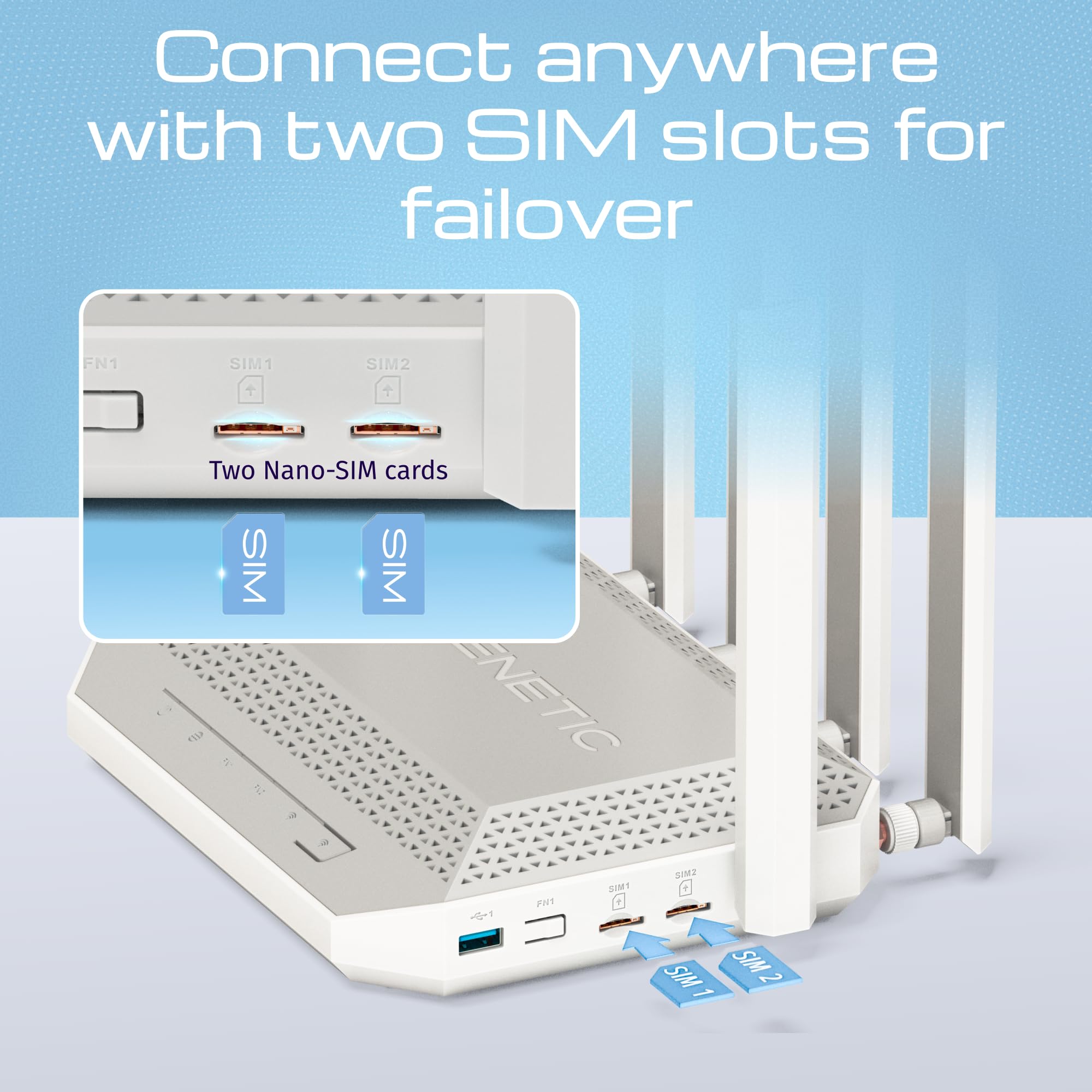 Keenetic Hero 5G (KN-4110) Modem Router 5G Wi-Fi 6 Mesh AX3000 con 2 slot SIM, 1 porta 2,5G e smart switch 4 porte a 1Gb, porte USB 3.0 e 2.0 multifunzione