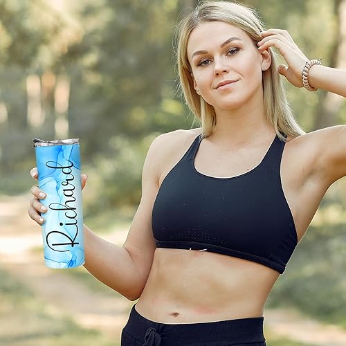 Miniatura 5 de Vaso personalizado con tapa y pajilla, vaso personalizado delgado de acero inoxidable de 20 onzas, vaso aislado delgado con nombres, el mejor regalo