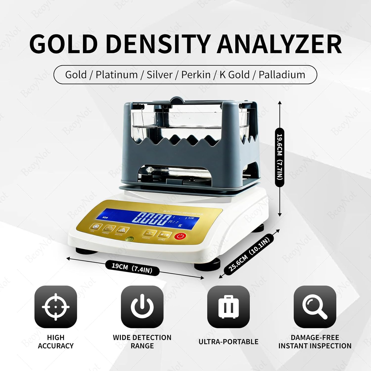 Automatic Gold Testing Kit, Precious Metal Analyzer, with LCD Display, Max Weighing Weight: 300g/600g/1200g, Weighing Precision: 0.01g, for Jewelry Professionals & Buyers MDJ300K