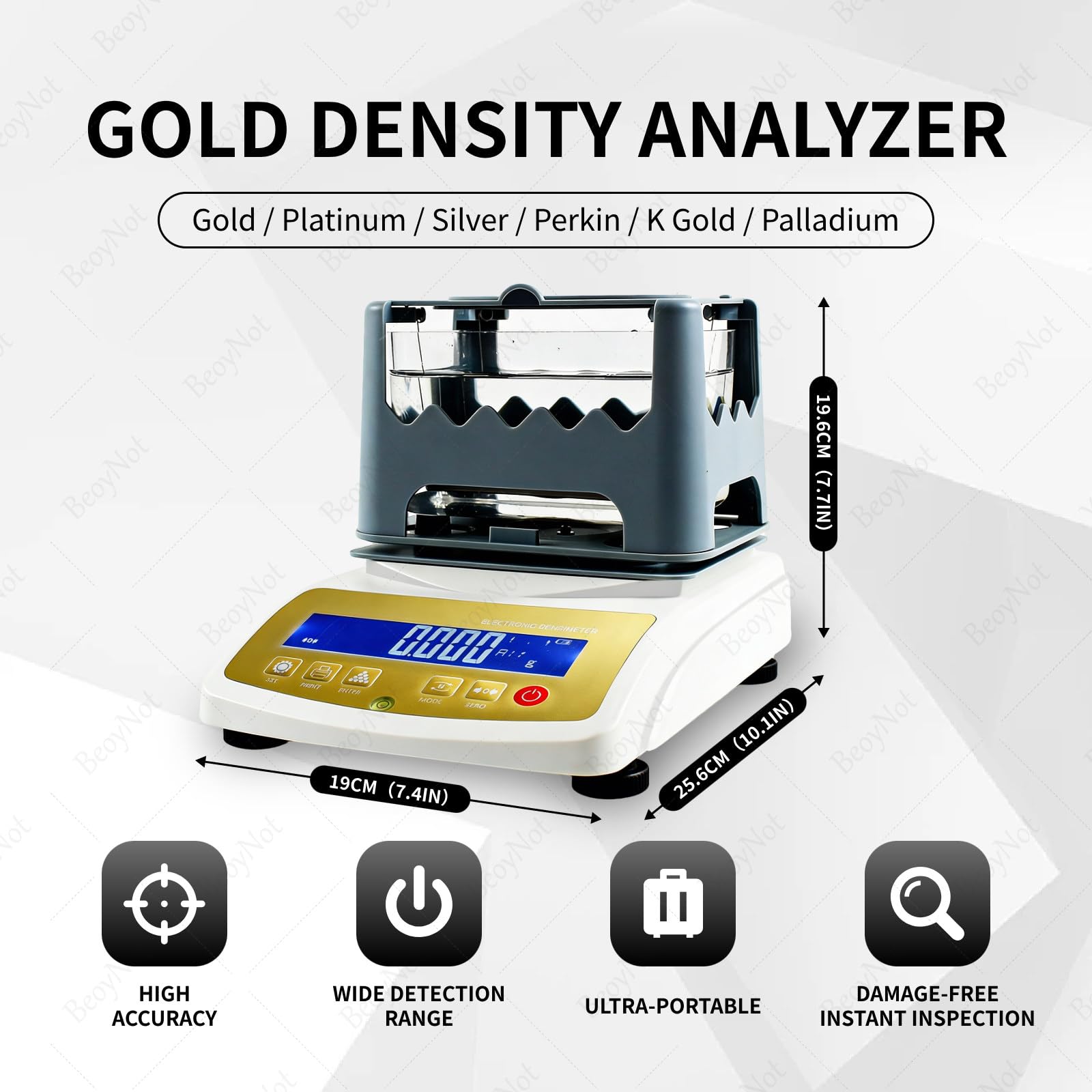 Medidor de pureza de oro, medidor de densidad para joyas, Res 0,1% de pureza, 0,001 g/cm³ de densidad, MDJ600K