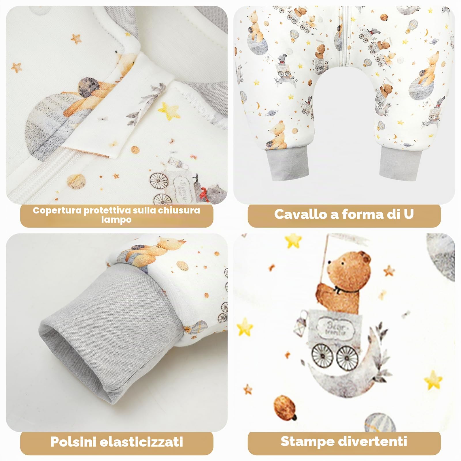 WYTbaby Sacco Nanna con Piedini 3.5 Tog per Bambini, Sacco Nanna Inverno Addensato con Maniche Rimovibili in Cotone, Sacco a Pelo per Neonati e Bambini Piccoli, Ragazzi e Ragazze