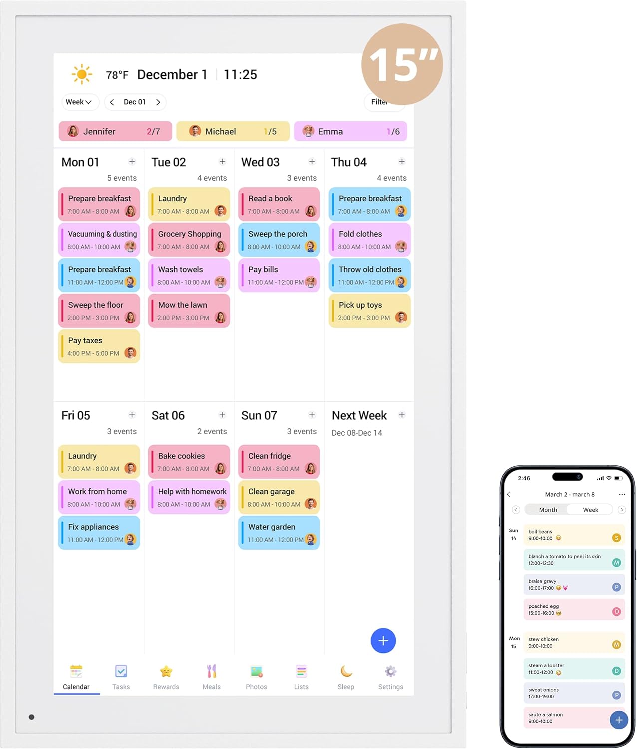 Digital Calendar 15.6" Chore Chart – 1080P Full HD Interactive Touchscreen, Smart Family Planner, Hearth Display Digital Wall & Desk Mountable for Seamless Scheduling