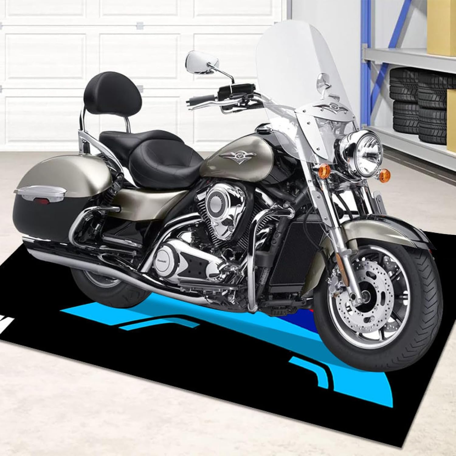 for BMW Motorcycle Garage Mat, 87 x 32 Inches Thickened Oil Resistant Parking Carpet, Non Slip Rubber Backing Floor Protector, Absorbs Water Dirt and Oil, for Home Garage Workshop