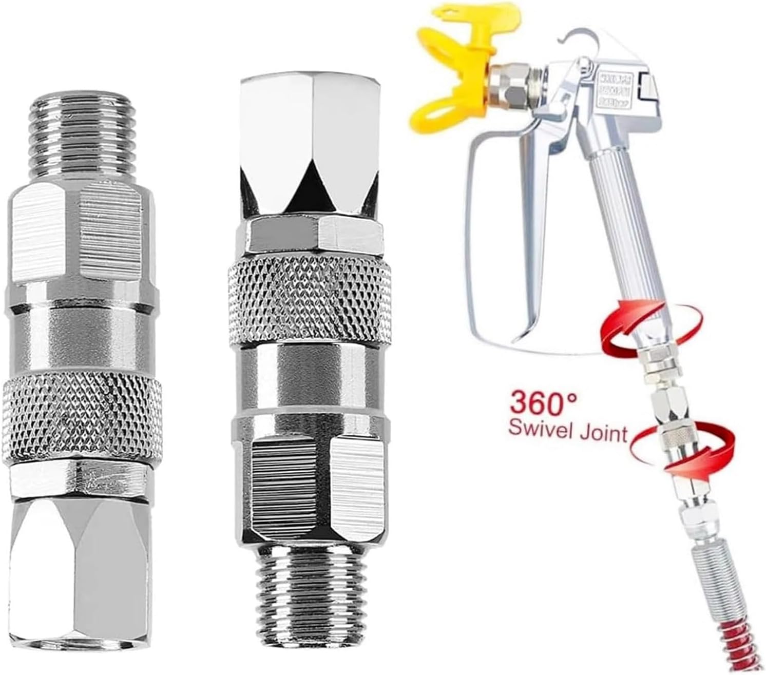 2Pcs ° Rotating Stainless Steel Joints 1 / 4Inch for Airless Sprayers Hose Adapters Paint Degree Rotating Joint for Sprayers