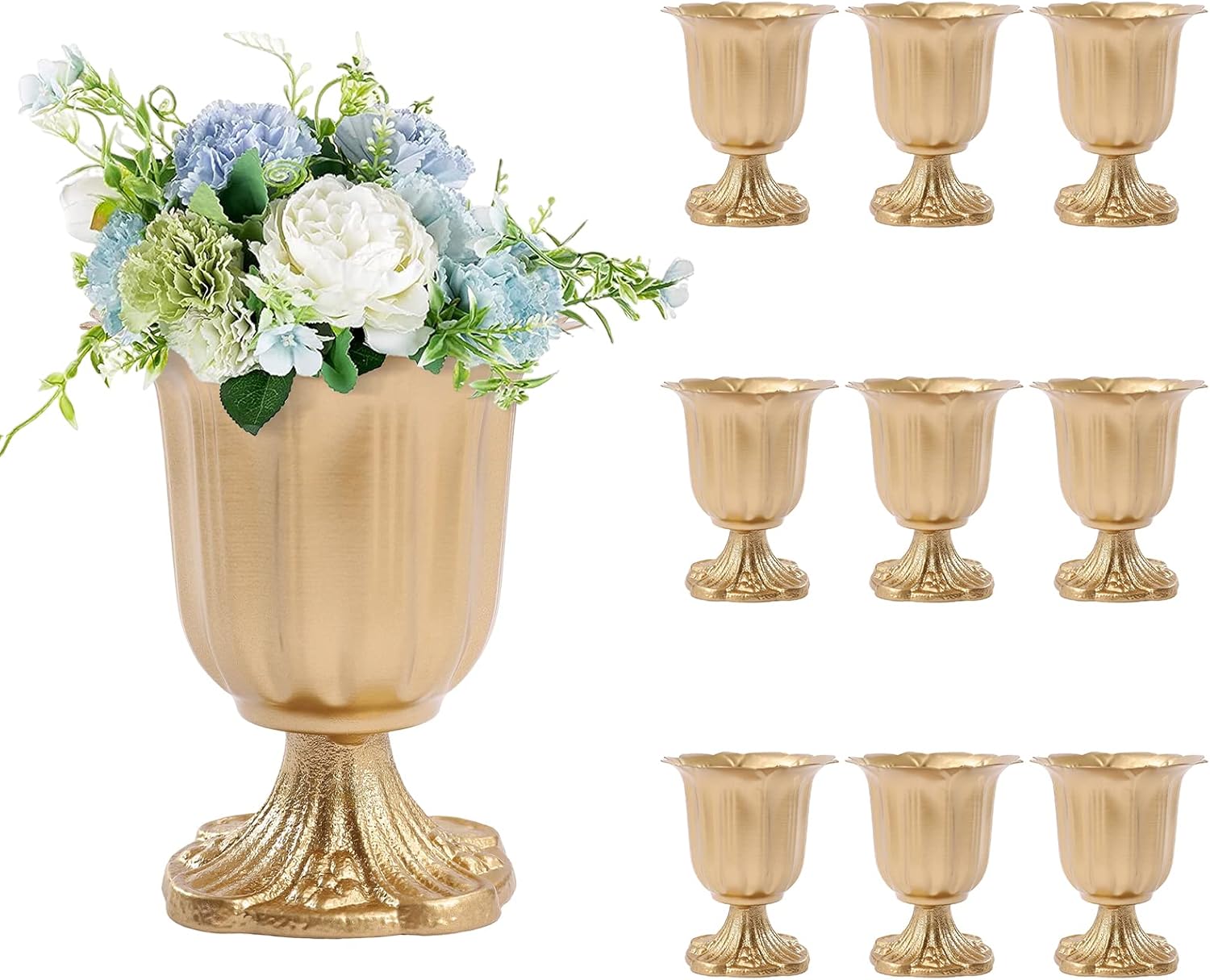 10Pcs Gold Vase Centerpiece Table Decorations, Wedding Centerpieces Table Party Decorations Metal Trumpet Vase Cast Iron Base Urn Flower Arrangements Planter Pots Decoration (Gold)