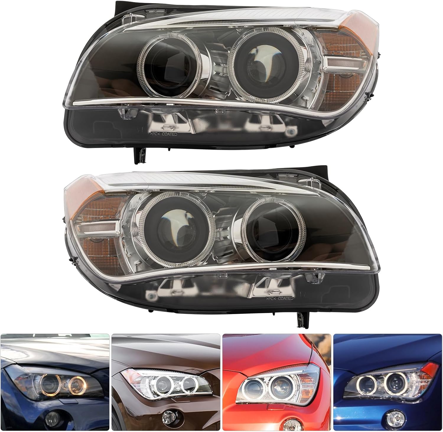 Front Xenon Halogen Headlight Left+Right Side for 2013-2015 BMW X1 Driver & Passenger Head Lights Lamp, E84 Chassis Direct Replacement Semi-Assembly w/LED Daytime Running Light (A Pair Headlights)