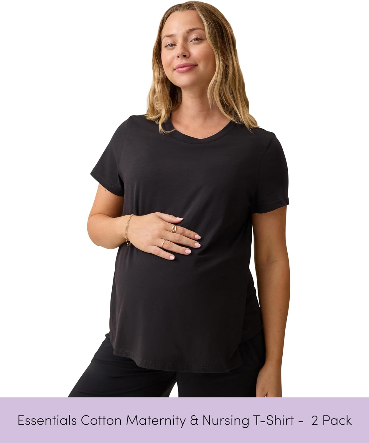 Kindred Bravely Essentials Cotton Maternity & Nursing T-Shirt Breastfeeding Access Pregnancy Postpartum Top, 2 Pack