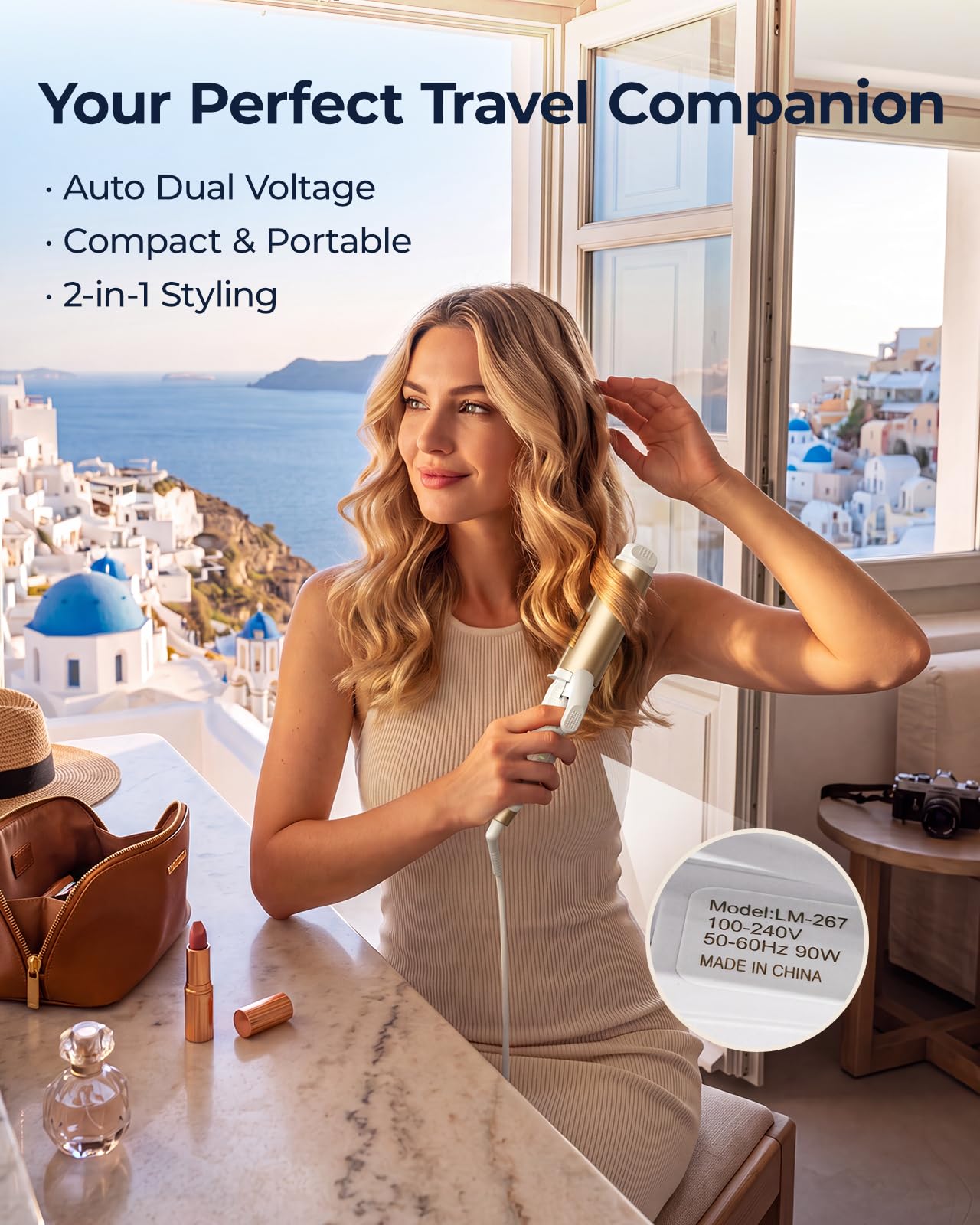 FURIDEN Lite Dual-Voltage 2-in-1 Curling Iron & Straightener Gold