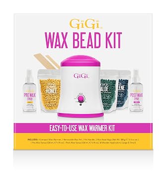 GiGi Wax Bead Kit - Hard Wax Beads for Hair Removal with Warmer, Pre & Post Care & Applicators, At Home Waxing Kit for Face, Body, Bikini Women Men