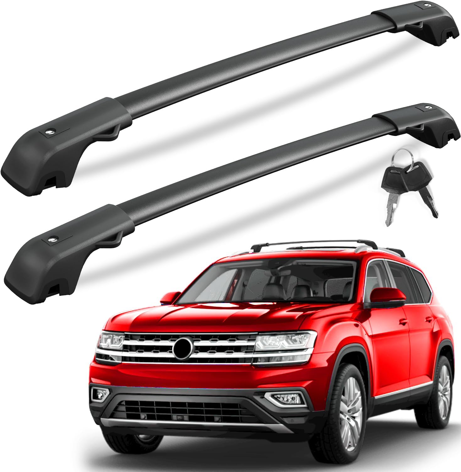 KINGGERI 220lb Lockble Roof Rack Cross Bars Compatible with Volkswagen VW Atlas 2017-2025 with Raised Side Rails(Not For Atlas Cross Sport), Heavy Duty Anti-Theft Aluminum Roof Rails Crossbars Rooftop Compatible with Volkswagen Atlas 2017-2025