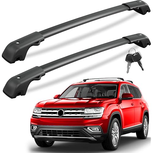 KINGGERI 300lb Roof Rack Cross Bars for Volkswagen VW Atlas 2017-2026 | with Raised Side Rails(Not For Atlas Cross Sport), Lockble Heavy Duty Anti-Theft Aluminum Roof Rails Crossbars Rooftop