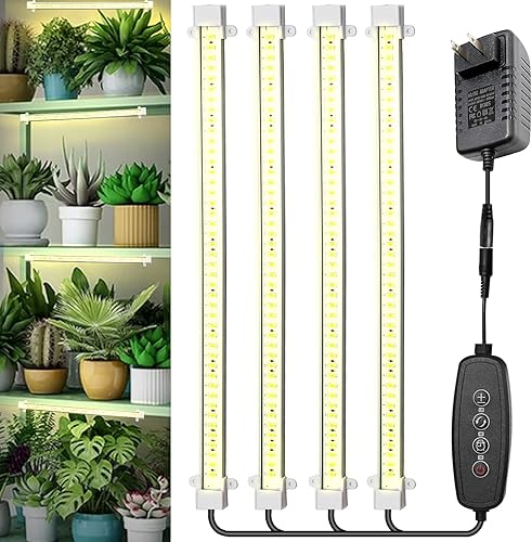 Miniatura 2 de Paquete de 4 luces de cultivo para plantas de interior, tiras de luz LED DC12V, 432 luces LED de espectro completo con temporizador automático de