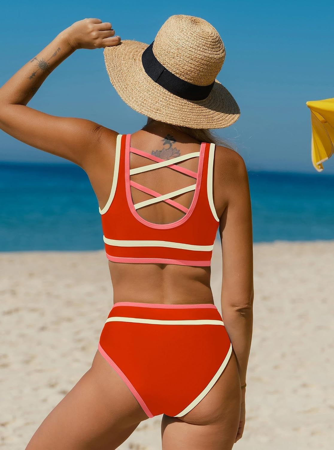 popvil 3 Piece Swimsuits Womens High Waisted Bikini Sets Neon Tummy Control Bathing Suit with Skirt 2026