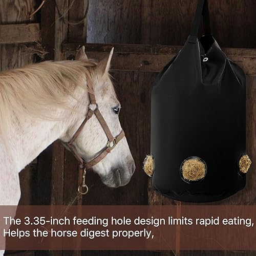 2 PCS Hay Bags for Horses, Slow Feed Hay Bags for Horses,Donkey, Goats,1680D Oxford Fabric Large Capacity Hay Feed Bags, Innovative Full-Circle Leather Holes Resist Biting Design (5 Holes)