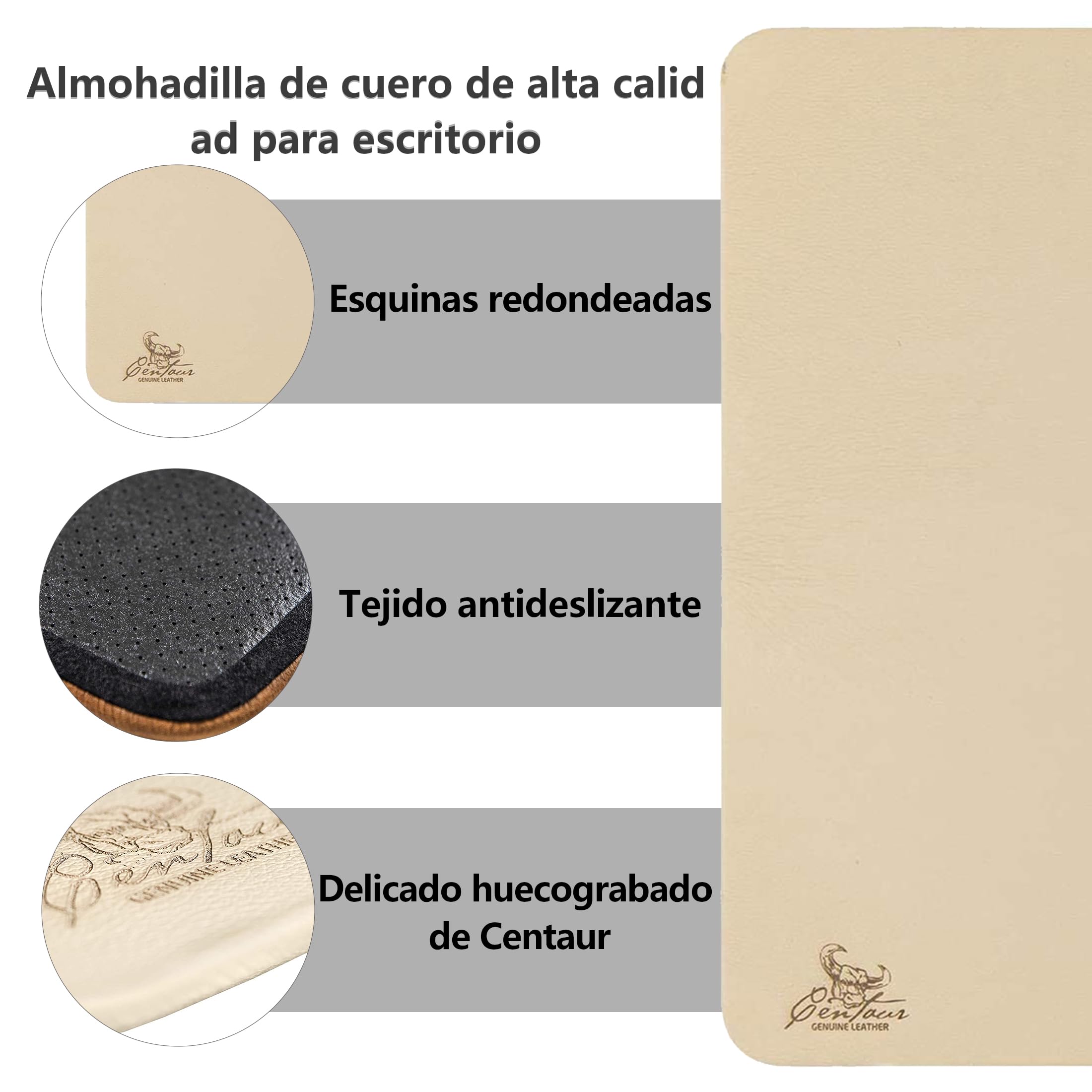 Centaur - Almohadilla de cuero de para escritorio de oficina 50 x 70cm champán/amarillento - plantilla de cuero hecha a mano - almohadilla de escritorio noble