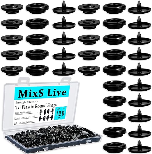 Amazon.com: MixS Live Snaps Buttons for Fabric- 120 Sets Black T5 Resin ...