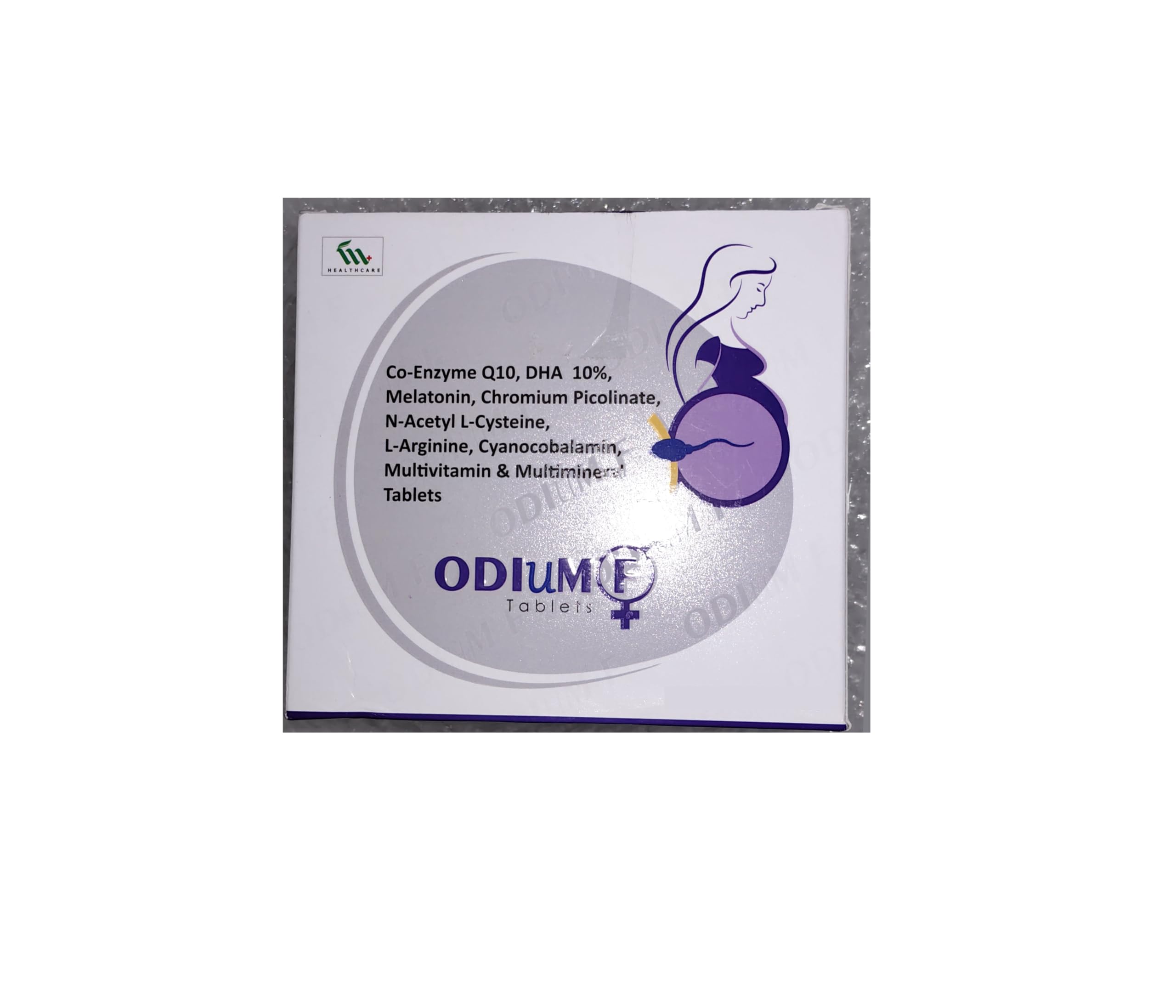 ODIUM F Tablets, Co-Enzyme Q10 100mg, DHA 10% 90mg, Melatonin 2mg, Chromium Picolinate 50mcg, N-Acetyl L-Cysteine 50mg, L-Arginine 25mg, Zinc 13.2mg, Folic Acid 176.46mcg, Selenium 40mcg, Iodine 50mcg, Vitamin C 40mg, Vitamin A 1000 I.U., Vitamin B12 2.7mcg, Multivitamin and Multimineral Supplement for Women, Film Coated Tablets, PACK OF 10TABLETS-image-18