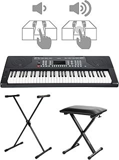 FunKey 61 Edition Touch Keyboard Set - 61 Tasten - Touch Response - 300 Sounds & 300 Rhythmen - Begleitautomatik und Lernfunktionen - inkl. X-Stativ und Hocker - schwarz