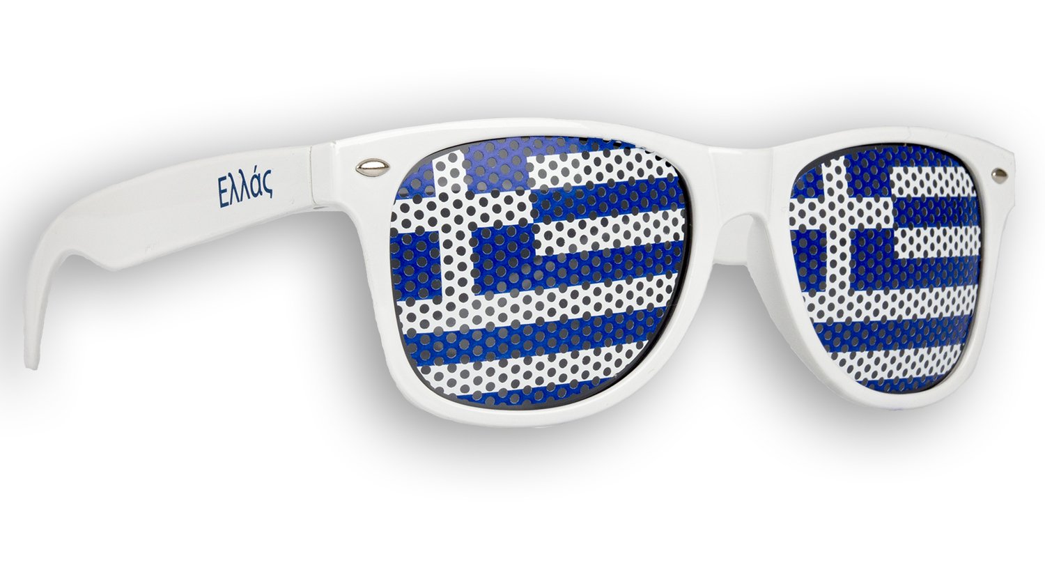 Fanbrille Griechenland - Greece - Ελλάς – Sonnenbrille – Brille Ελλάς – Weiß - Fan Artikel