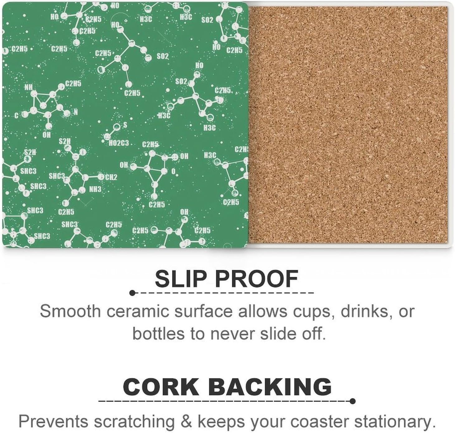 Chemistry Science Coaster for Drinks Square Ceramic Table Coasters Stone Mat Crafts 4PCS Home Kitchen Decor